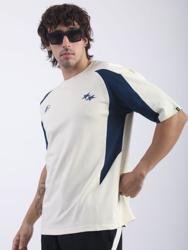 MANIAC Men Colorblock Round Neck Cotton White T-Shirt - Image 5