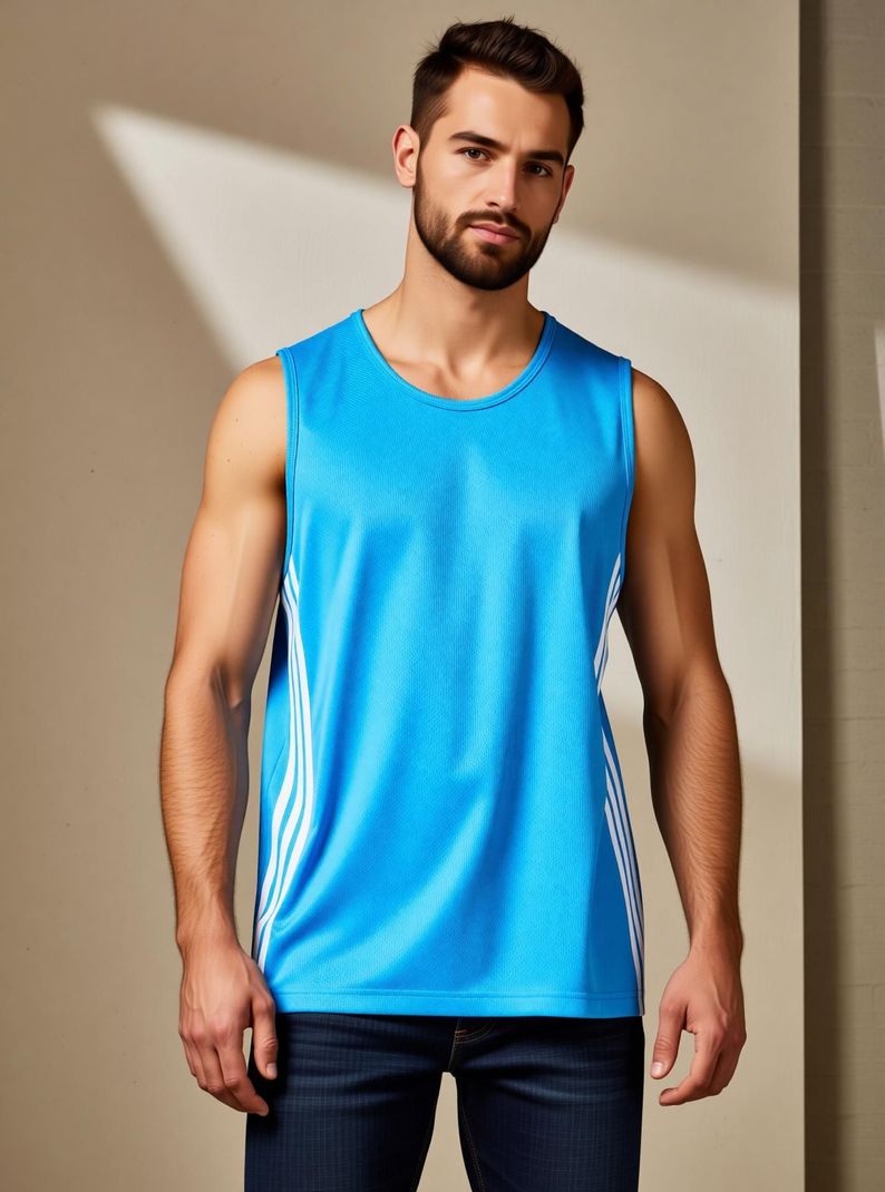 Men Blue Elastane Round Neck T-Shirt - Image 3