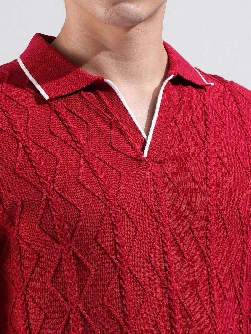 The Indian Garage Co. Men Maroon Polo Neck T-Shirt - Image 3