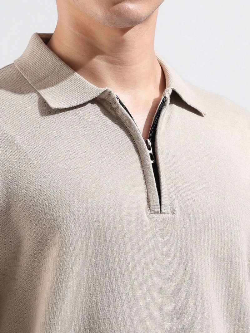 The Indian Garage Co. Men Beige Polo Neck T-Shirt - Image 3