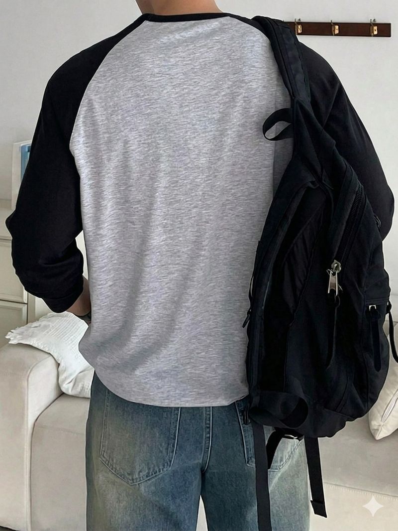 Men Black, Grey Colorblock Cotton T-Shirt - Image 4