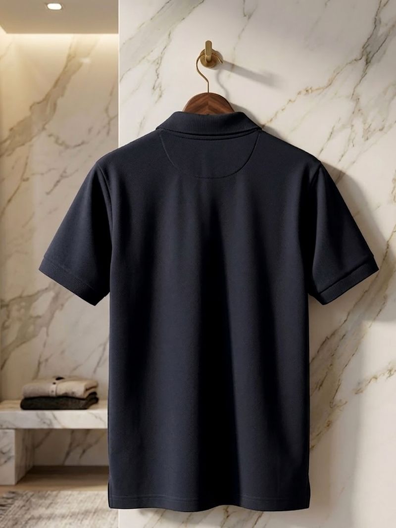 GENZA Men Black Cotton Blend Polo Neck T-Shirt - Image 3