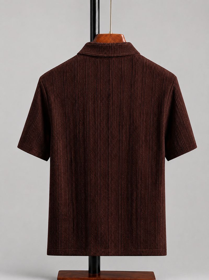COMBRAIDED Brown Polycotton Polo Neck T-Shirt - Image 4