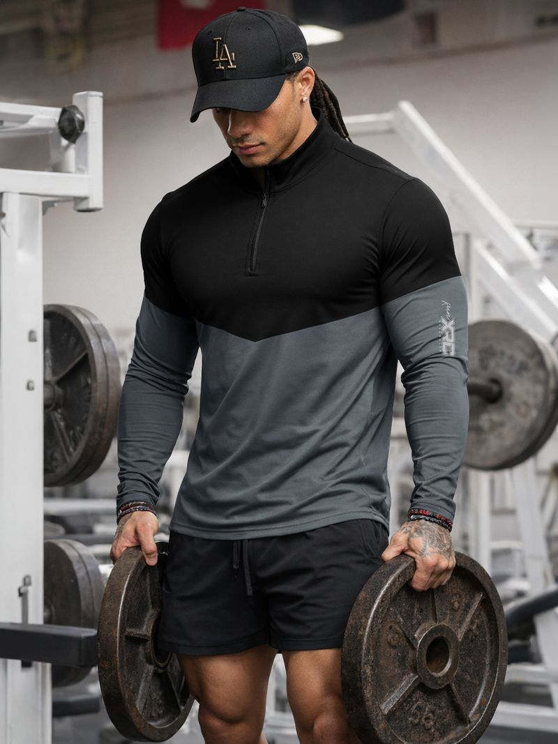 EyeBogler Men Black, Grey Zip Neck Polyester T-Shirt - Image 2