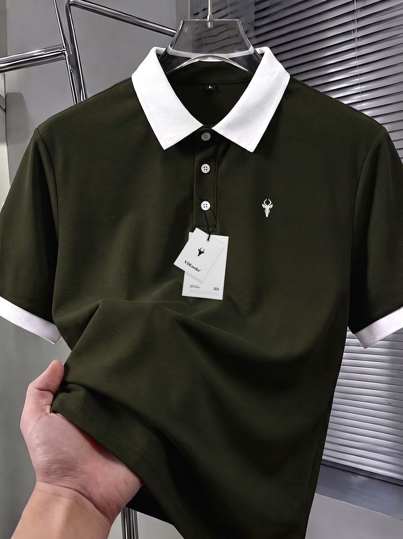 vdlooks Men Dark Green Polo Neck T-Shirt - Image 6