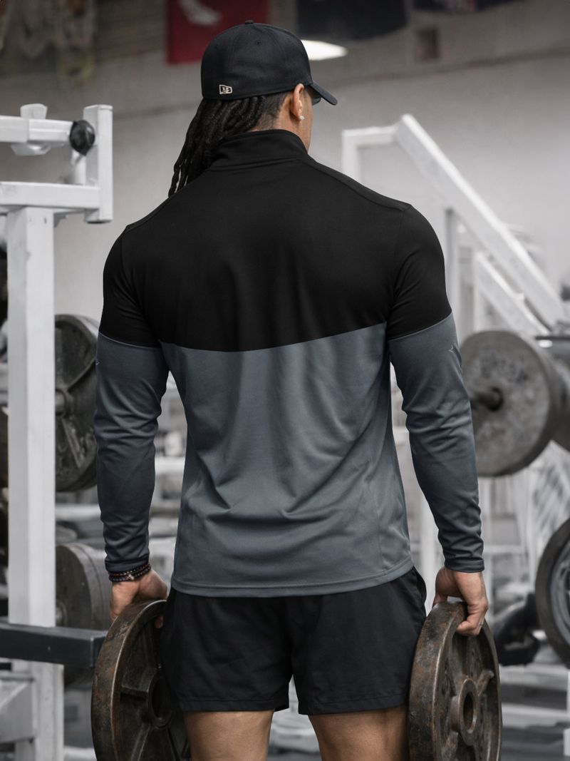 EyeBogler Men Black, Grey Zip Neck Polyester T-Shirt - Image 4