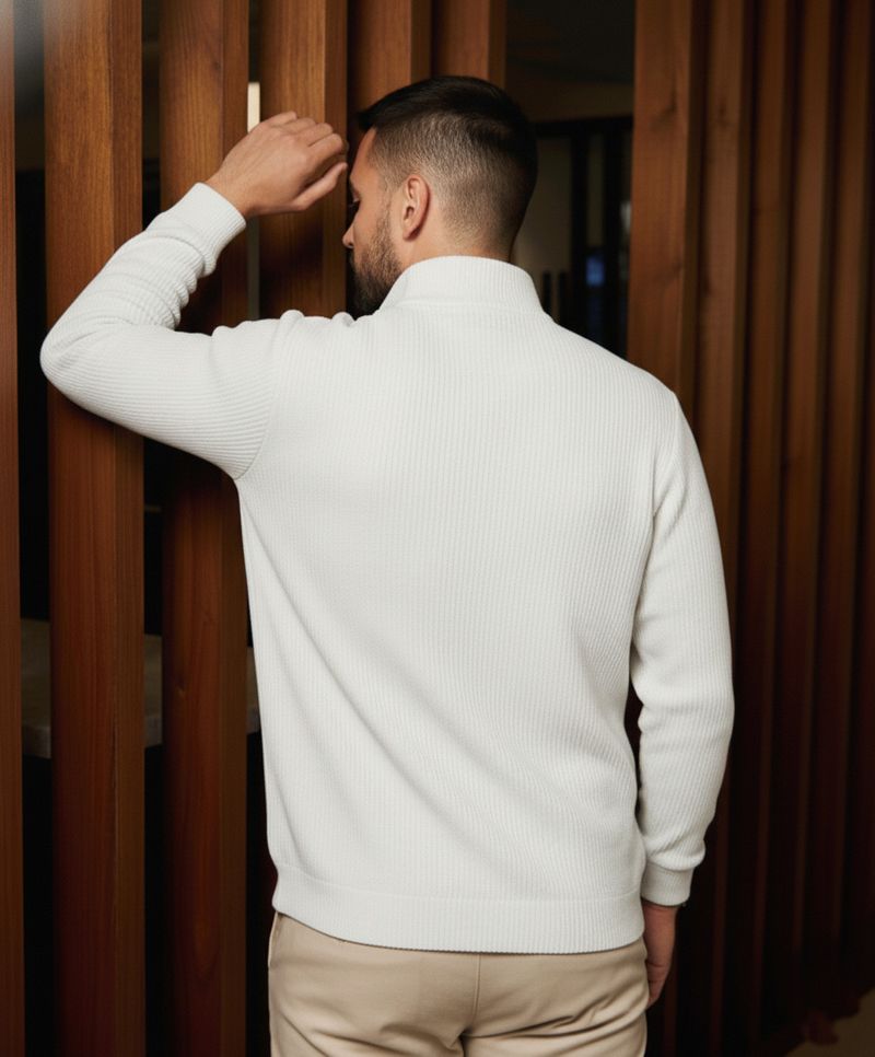 Try This Men White Zip Neck Cotton Blend T-Shirt - Image 4