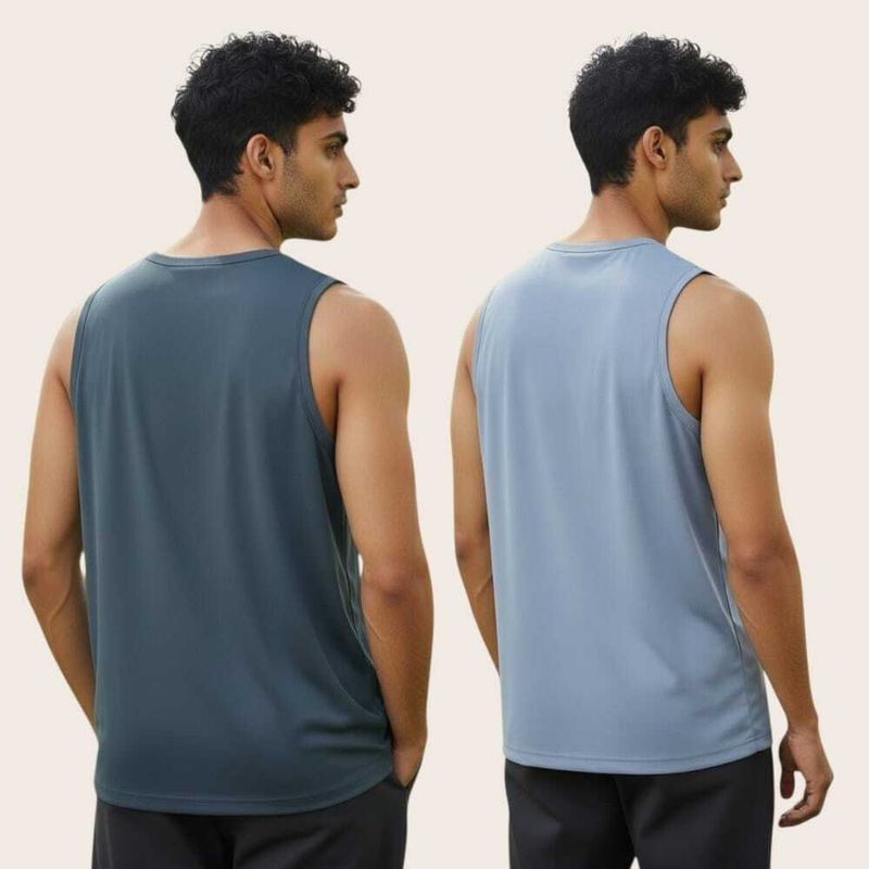 MANBOW Pack of 2 Men Solid Scoop Neck Polyester Grey, Light Blue T-Shirt - Image 3