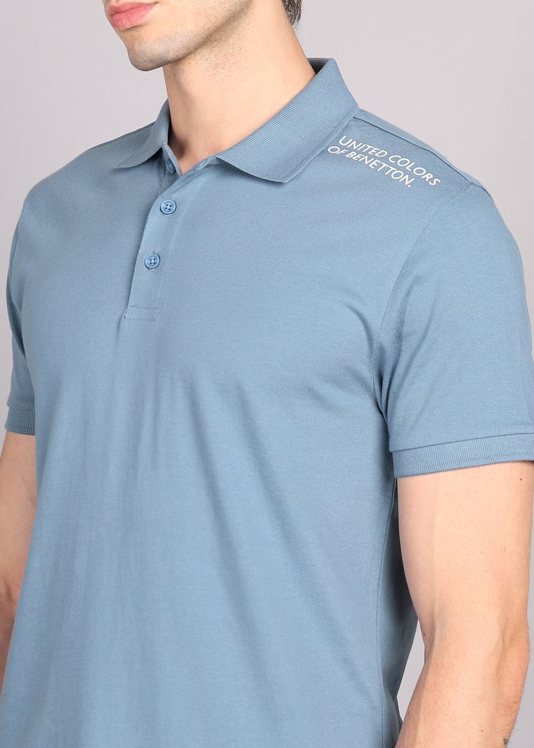 United Colors of Benetton Men's Blue Polo Neck T-Shirt - Image 6