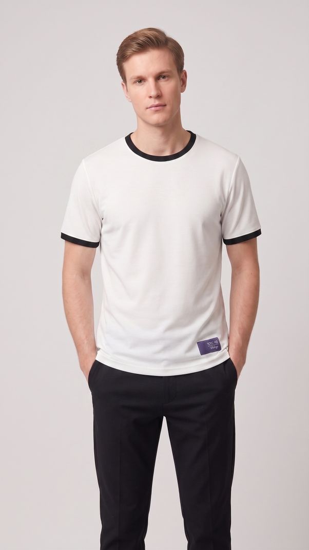 Septem Men's 2-Pack White, Black Polycotton T-Shirts - Image 5