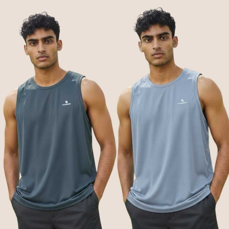 MANBOW Pack of 2 Men Solid Scoop Neck Polyester Grey, Light Blue T-Shirt - Image 2