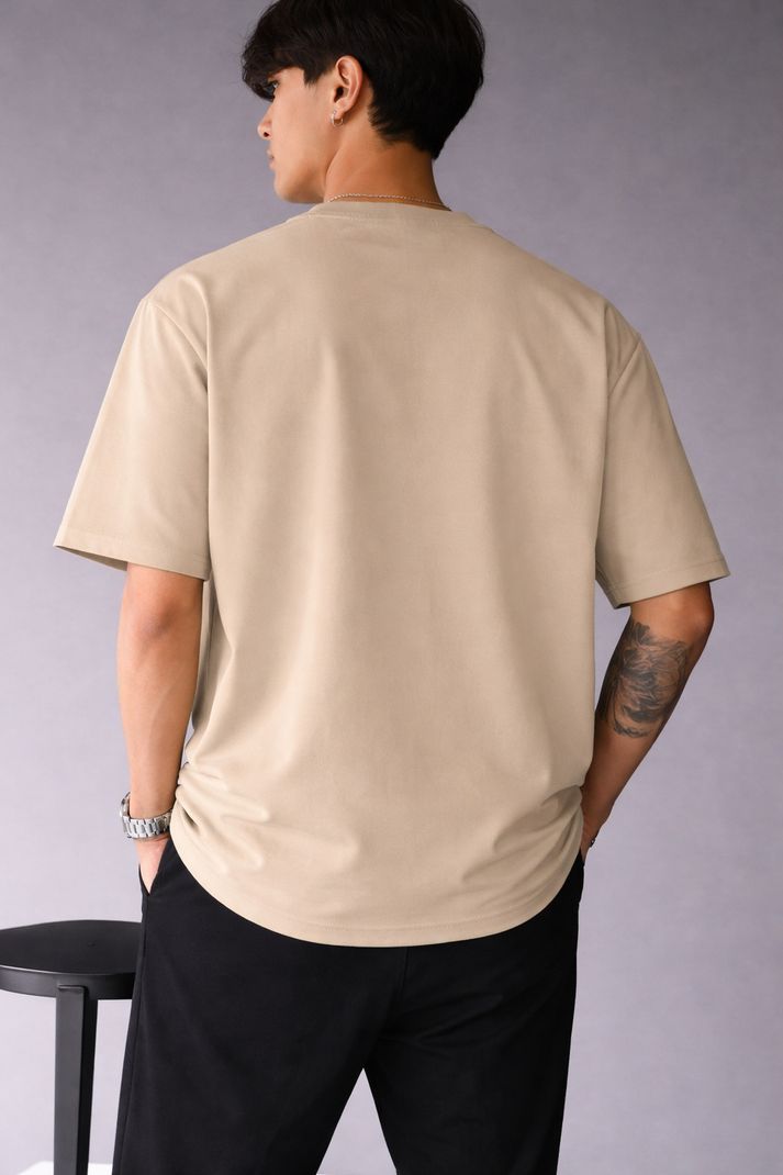 DAM HOOVER Men Beige Cotton Blend T-Shirt - Image 3