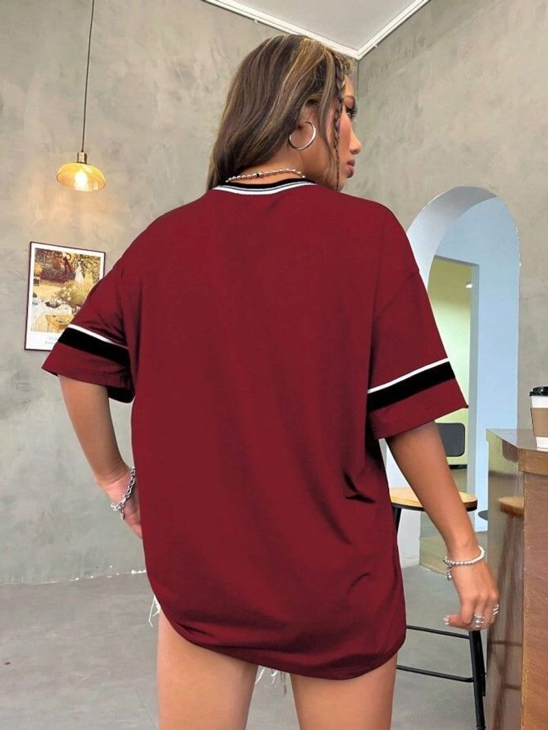 kshs Women Maroon Cotton V Neck T-Shirt - Image 4