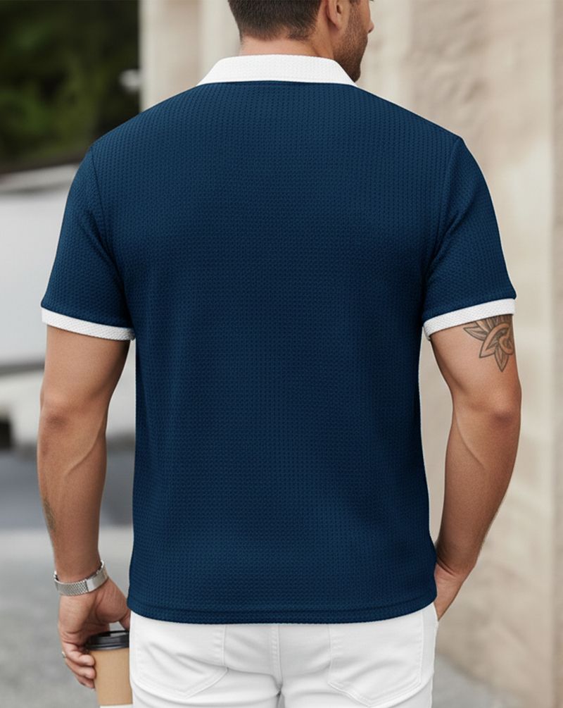 AOOSH Men Blue Polo Neck Cotton Blend T-Shirt - Image 4