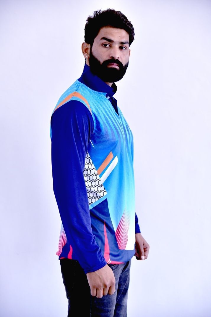JRCY Men's Polo Neck Blue T-Shirt - Image 4