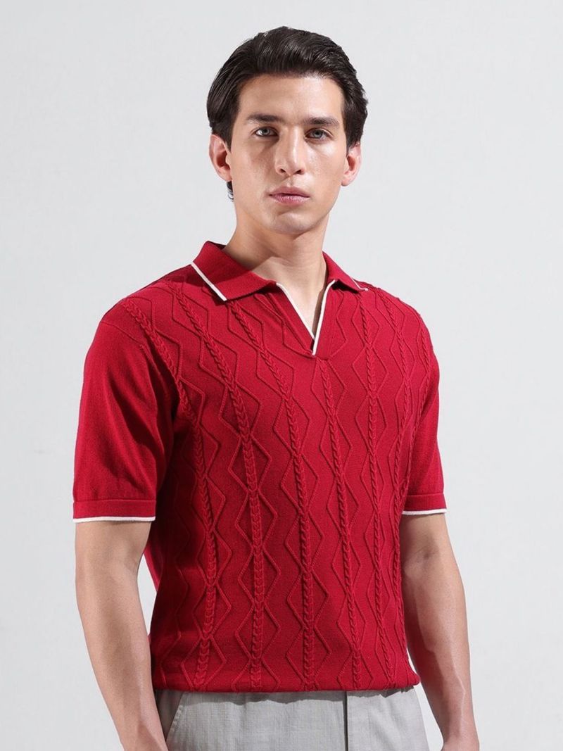 The Indian Garage Co. Men Maroon Polo Neck T-Shirt - Image 6