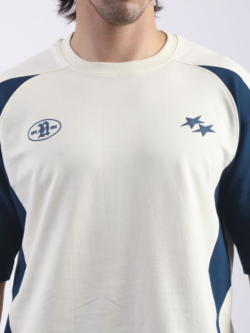 MANIAC Men Colorblock Round Neck Cotton White T-Shirt - Image 6