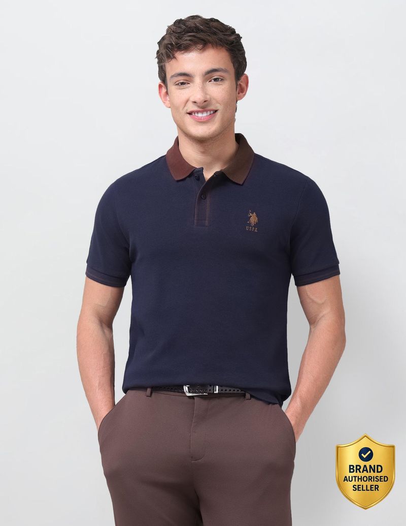 U.S. POLO ASSN. Men Blue Polo Neck T-Shirt - Image 2