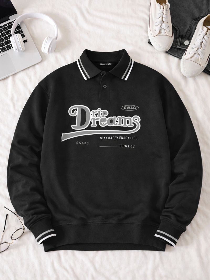 Jump Cuts Men Printed Polo Neck Cotton Blend Black T-Shirt - Image 2