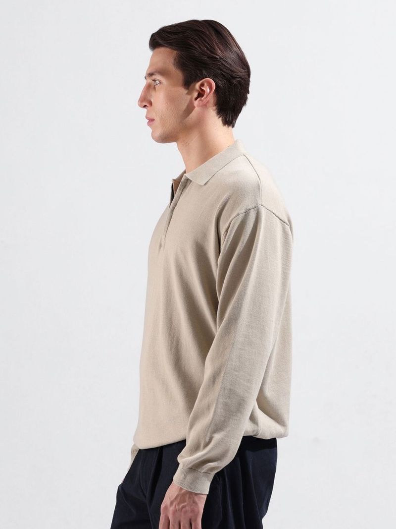 The Indian Garage Co. Men Beige Polo Neck T-Shirt - Image 4