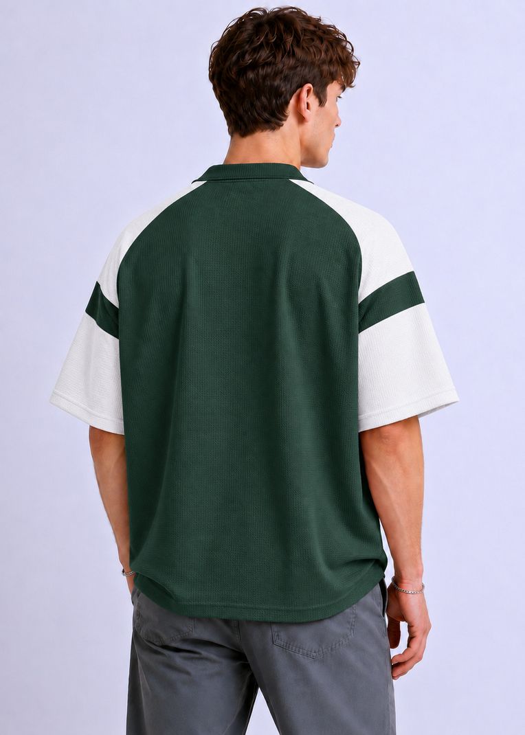 Flipkart SmartBuy Men Dark Green Zip Neck T-Shirt - Image 4