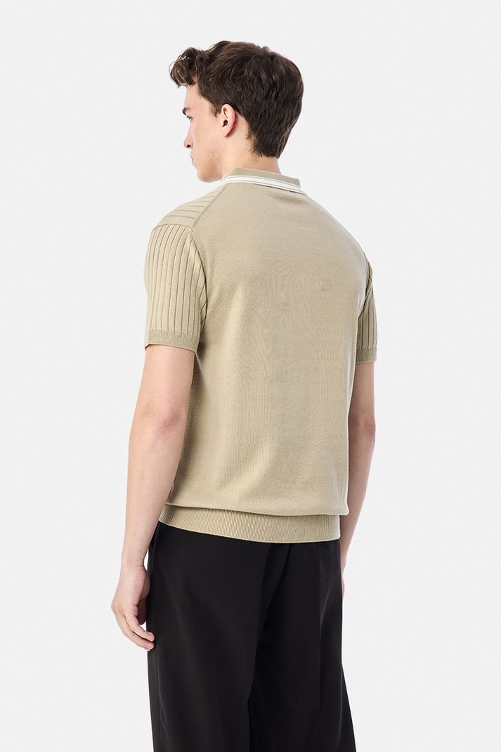 Snitch Men Beige Striped Polo Neck T-Shirt - Image 6