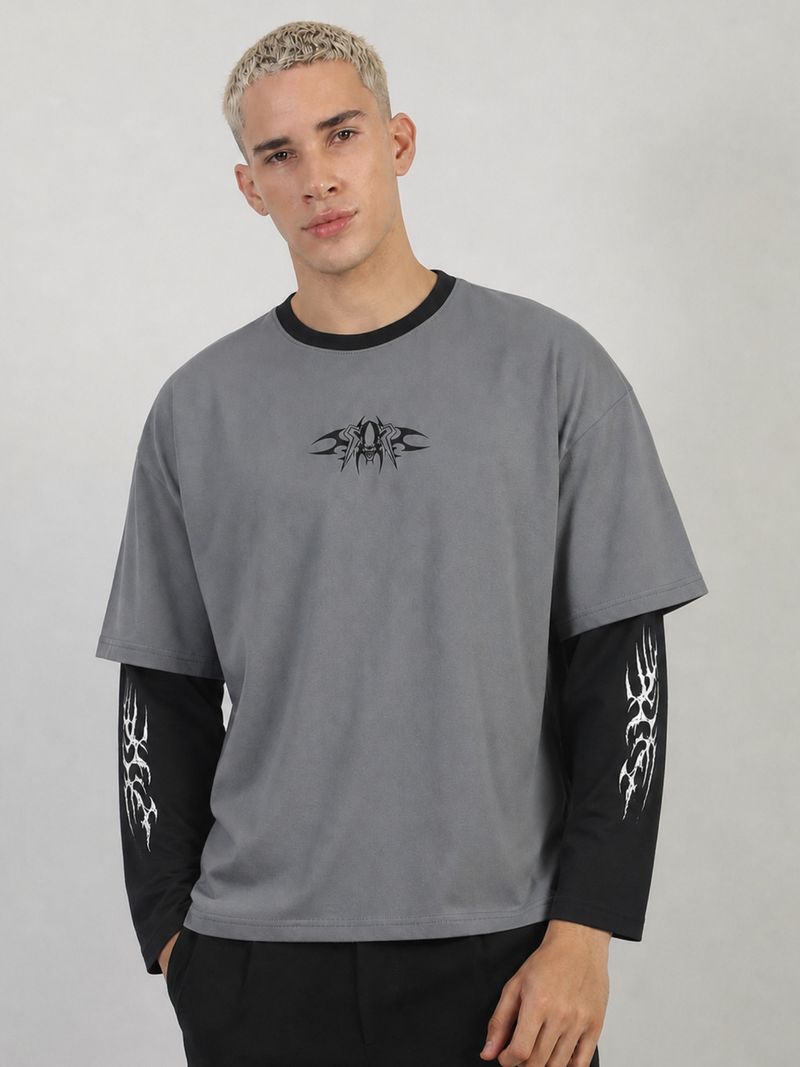 MANIAC Men Grey Cotton T-Shirt - Image 3
