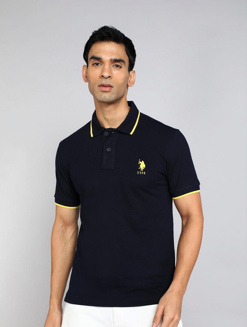 U.S. POLO ASSN. Men Blue Cotton Polo Neck T-Shirt - Image 2