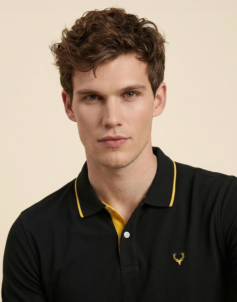 Allen Solly Men Black Cotton Blend Polo Neck T-Shirt - Image 6