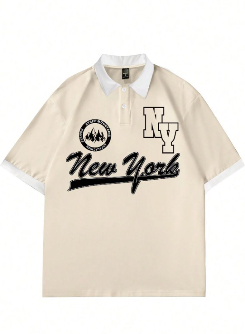 Men Typography Polo Neck Beige T-Shirt - Image 5