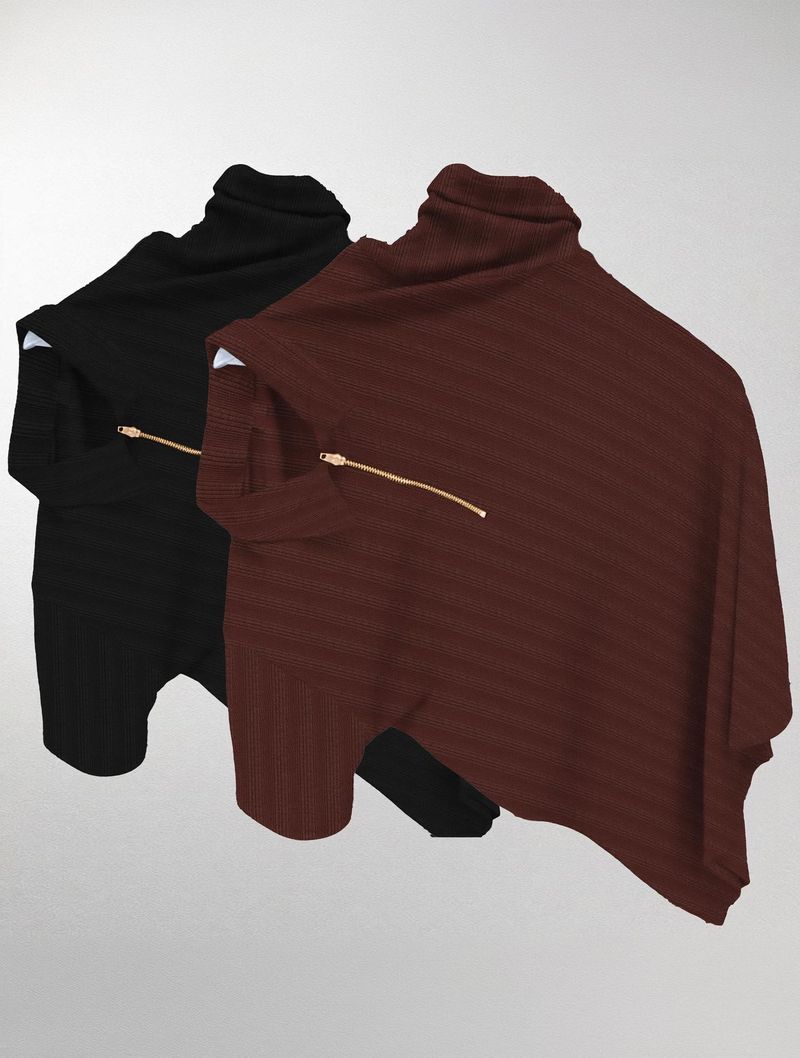 KAJARU Men Zip Neck Polyester T-Shirt Pack of 2 Black, Brown - Image 2