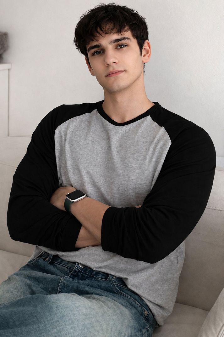 Lieo Trend Men Colorblock Grey, Black T-Shirt - Image 4