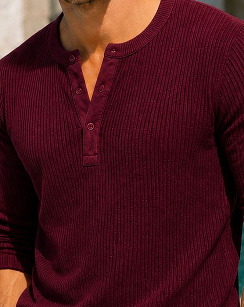 AUSK Men Purple Henley Neck T-Shirt - Image 5