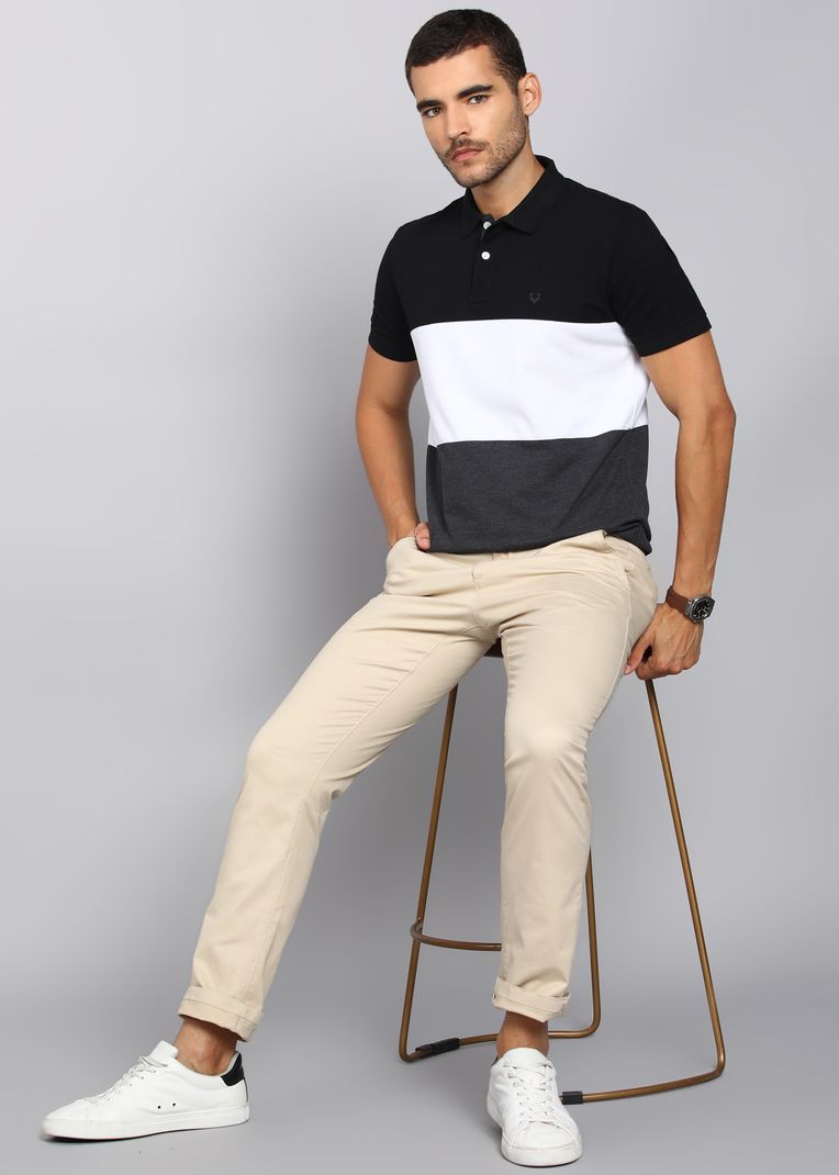 Allen Solly Men Colorblock Polo Neck Cotton Blend White T-Shirt - Image 4