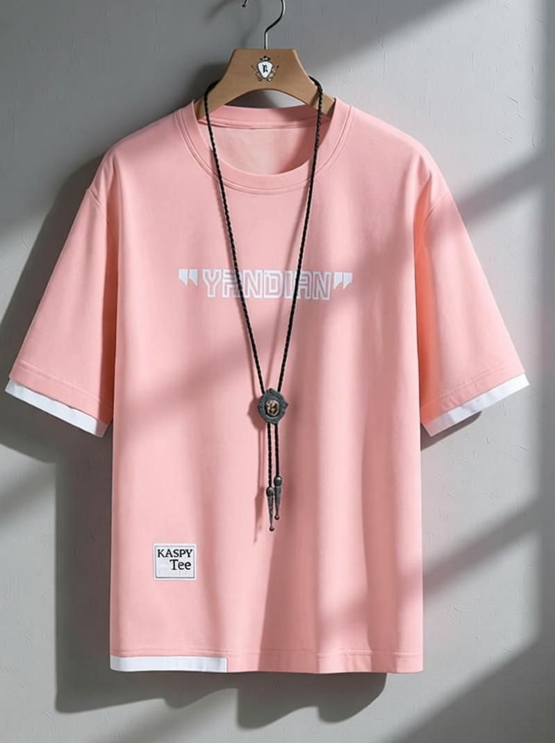 KASPY Men Printed Round Neck Polyester Pink T-Shirt - Image 4