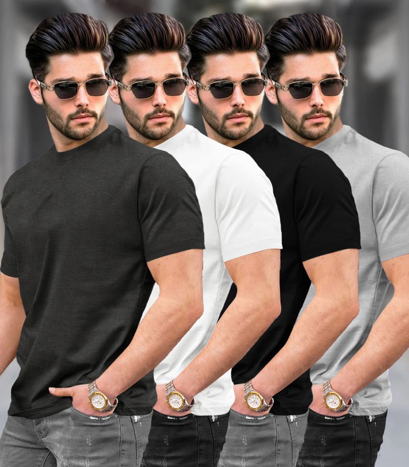 TRIPR Pack of 4 Men Solid Round Neck Cotton Blend Multicolor T-Shirt - Image 2