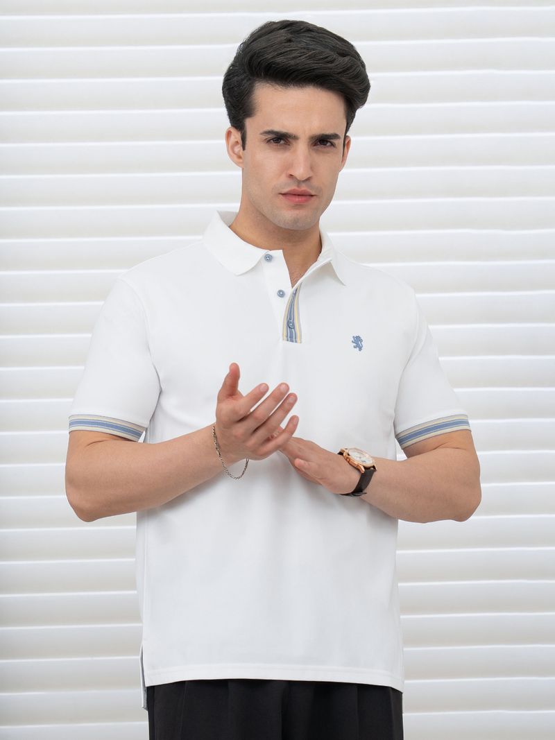 RED TAPE Men White Polyester Polo Neck T-Shirt - Image 2