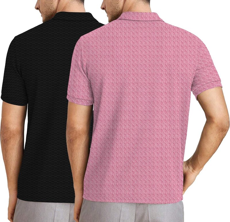 KAJARU Men's 2-Pack Zip Neck T-Shirts Black, Pink - Image 3