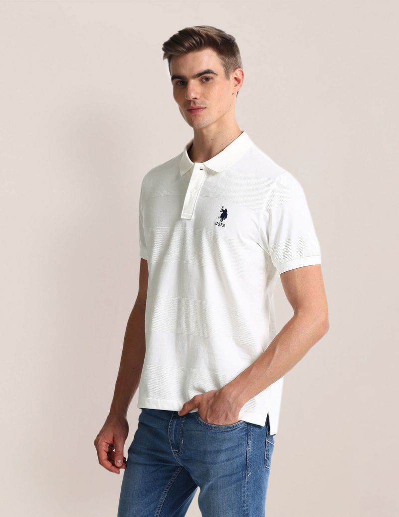 U.S. POLO ASSN. Men White Cotton Blend Polo Neck T-Shirt - Image 6