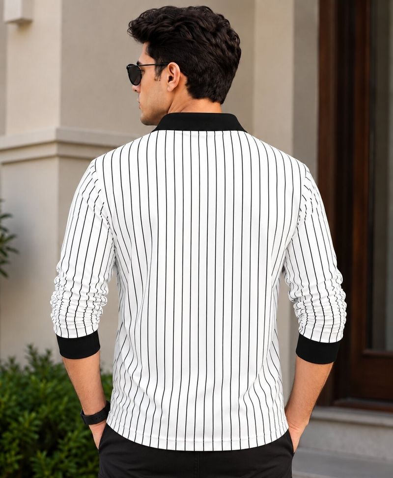 KAJARU Men Striped Typography Polo Neck Cotton Blend T-Shirt (Black) - Image 6