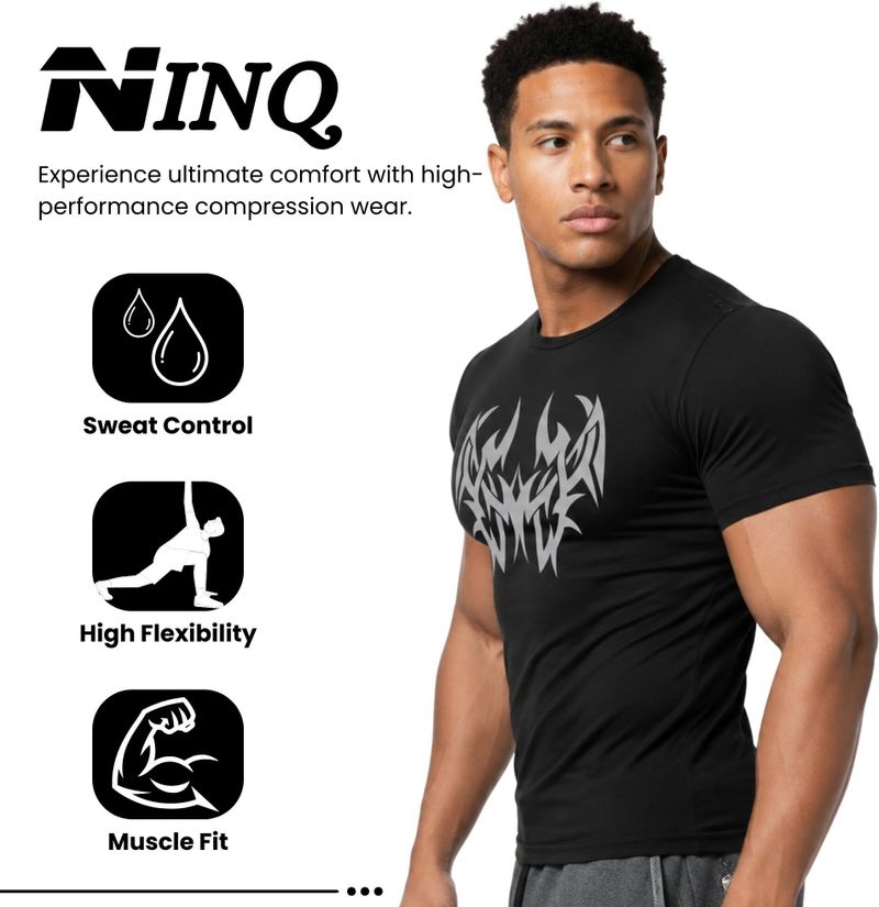 NINQ Men Black Polyester T-Shirt - Image 4