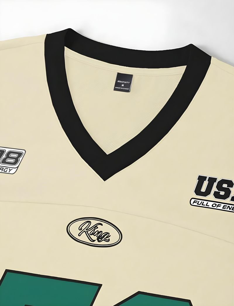 Men Beige, Black V Neck Cotton Blend T-Shirt - Image 4