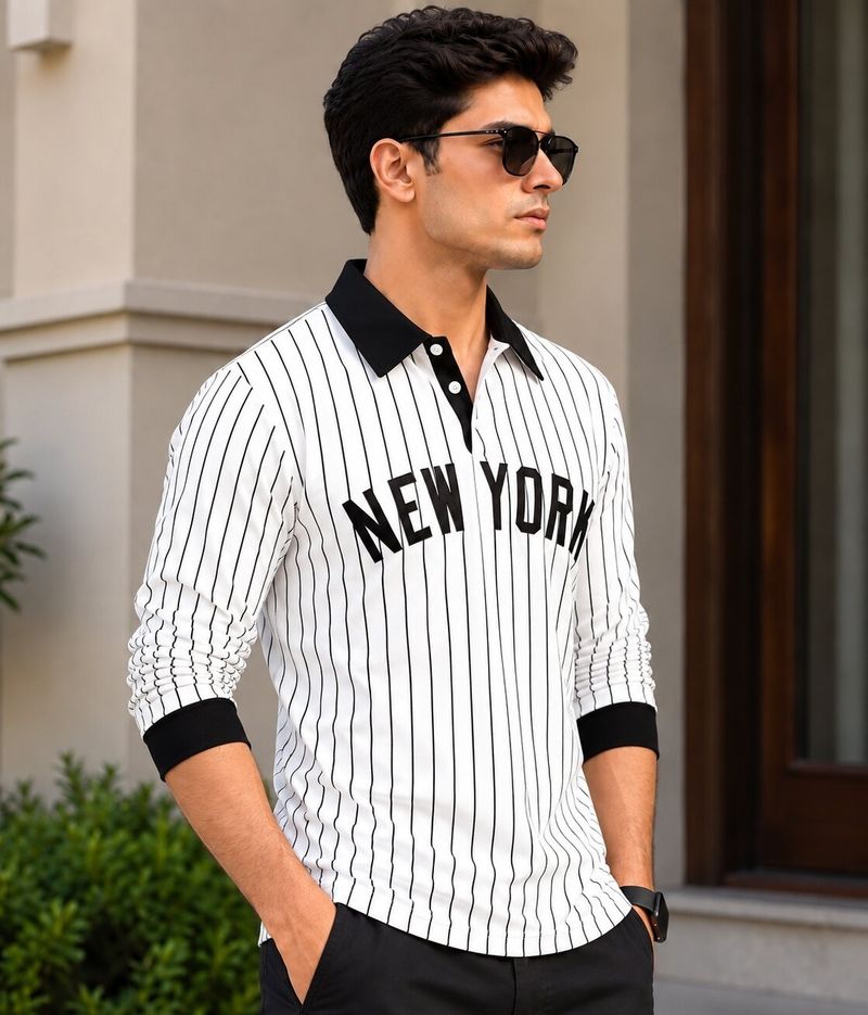 KAJARU Men Striped Typography Polo Neck Cotton Blend T-Shirt (Black) - Image 8
