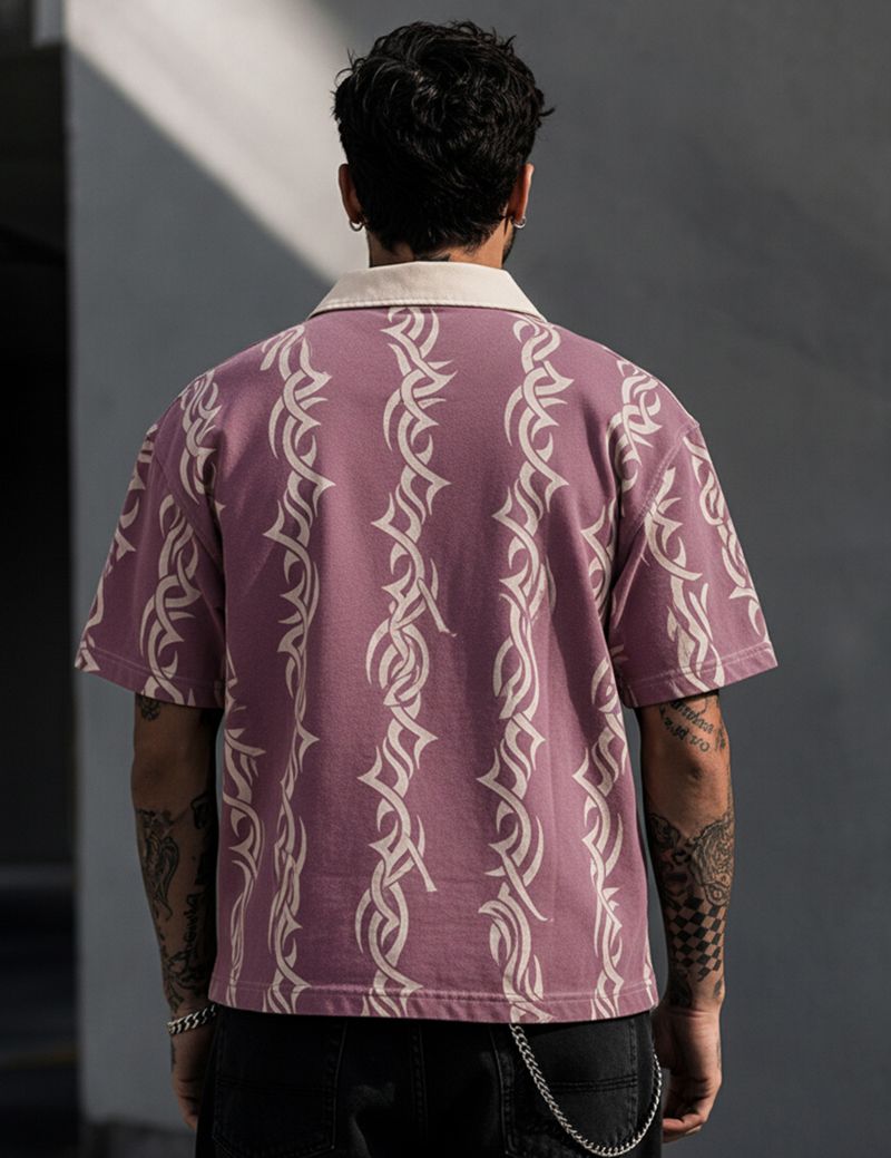 Force Men Printed Zip Neck Cotton Blend Pink T-Shirt - Image 5