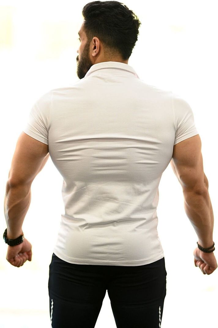 FuaarK Men White Cotton Blend Polo Neck T-Shirt - Image 5