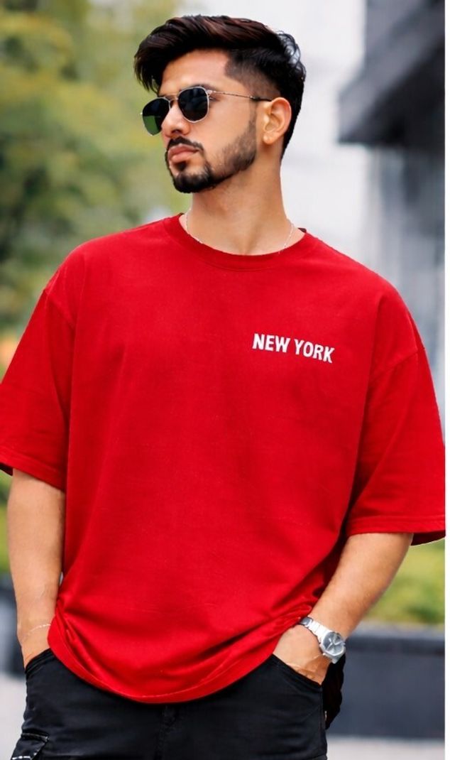 Men Red Typography Cotton Blend T-Shirt - Image 3