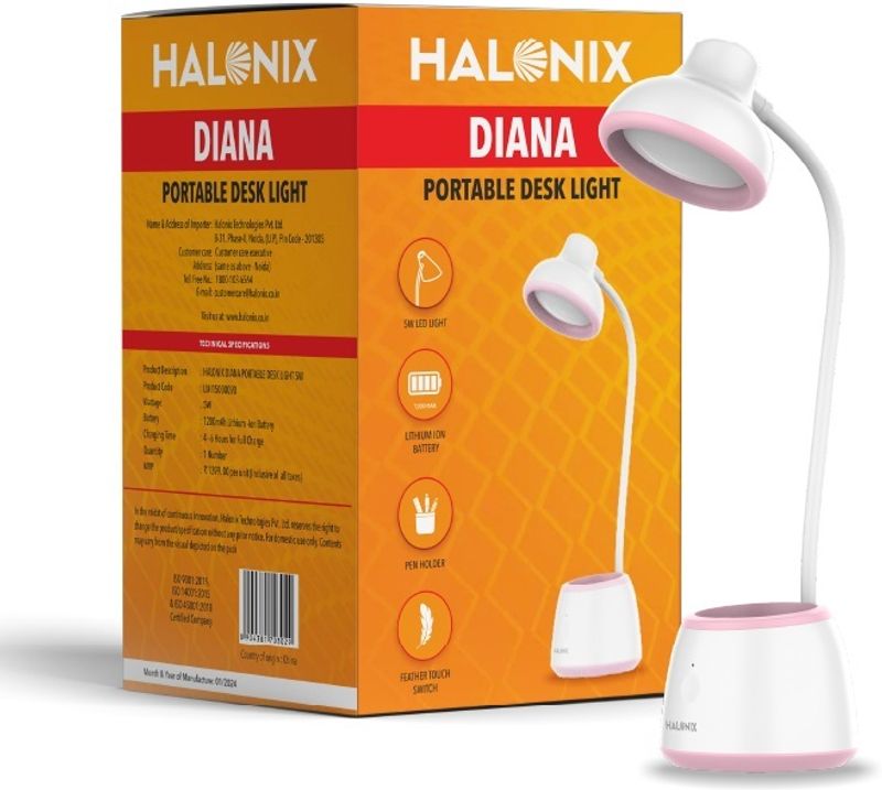 HALONIX Diana Rechargeable 5W Desk Study Lamp (22 cm, White)