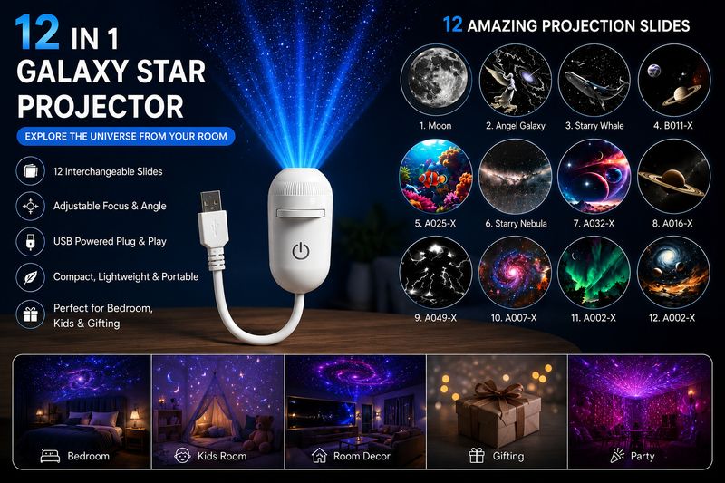 WIDRIAROCK WILLA Galaxy Projector Night Light 12 Slides Night Lamp (10 cm, Multicolor) - Image 4