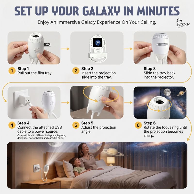 Finzara 2-in-1 Mini Galaxy Projector Night Light - Image 5