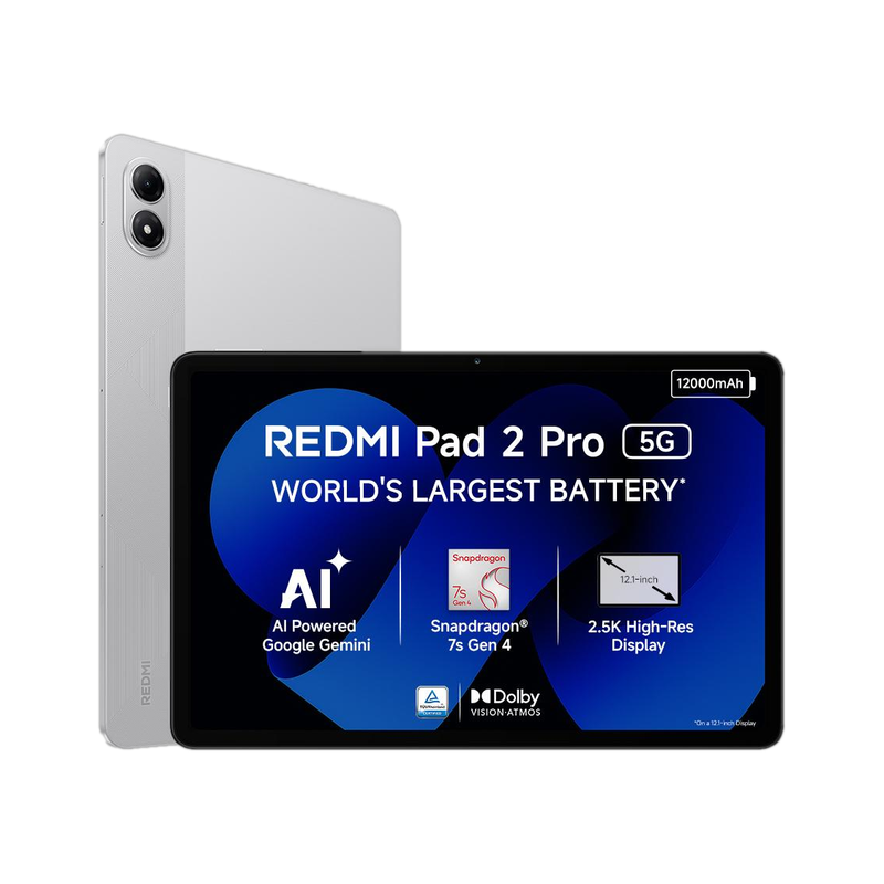 REDMI Pad 2 Pro 5G 8 GB RAM 128 GB ROM 12.1 inch with Wi-Fi+5G Gaming Qualcomm Snapdragon 7s Gen 4 Tablet (Quick Silver)
